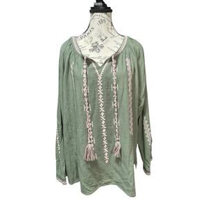 Paparazzi Boho Olive Green Linen Blend Blouse NWT size Xl Women’s
